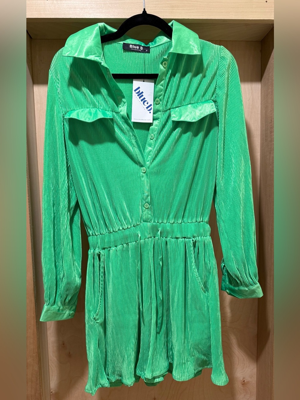 Blue B Bright Green Pleated Button Romper Size Small NEW
